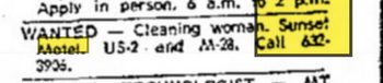 Sunset Motel - 1972 Ad For Cleaning Staff (newer photo)